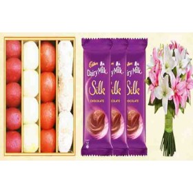 Sweets Box, Chocolate & Lily Flowers Combo